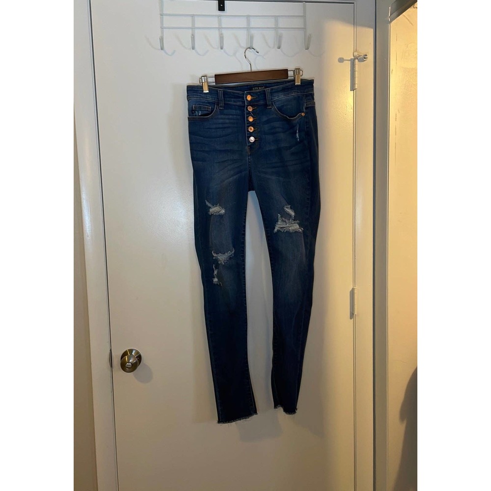 Judy blue high rise button fly raw hem distressed jeans size 30